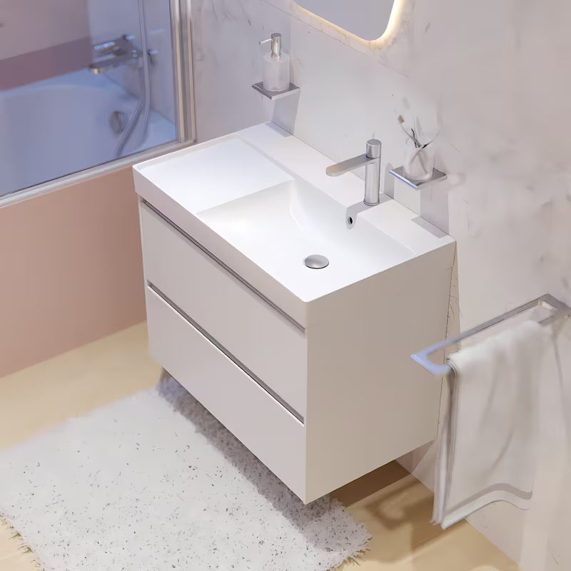 Viseća kupaonski ormarić Roca Ona s keramičkim umivaonikom u mat bijeloj boji, 80x64,5x46 cm.