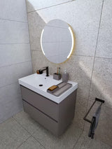 Viseća kupaonski ormarić s keramičkim umivaonikom Roca Ona u mat pješčanoj boji, 80x64,5x46 cm.