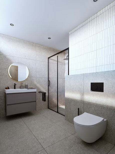 Viseća kupaonski ormarić s keramičkim umivaonikom Roca Ona u mat pješčanoj boji, 80x64,5x46 cm.