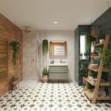 Viseća kupaonski ormarić s keramičkim umivaonikom Roca Ona u mat zelenoj boji.