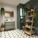 Viseća kupaonski ormarić s keramičkim umivaonikom Roca Ona u mat zelenoj boji.