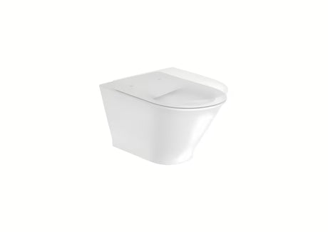 Bijeli viseća WC školjka Roca The Gap s Rimless izvedbom i sjajnom glaziranom površinom.
