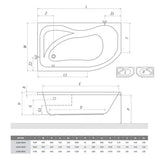 Roth Activa asimetrična kutna akrilna kada desna 170 x 90 cm