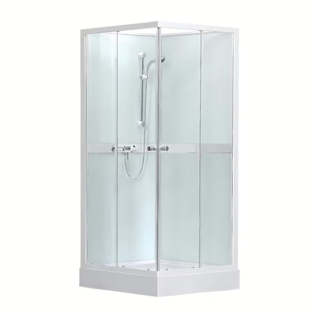 Kvadratna tuš kutija Roth Project 90x90 cm s bijelim profilima i prozirnim staklom, klizne vrata.