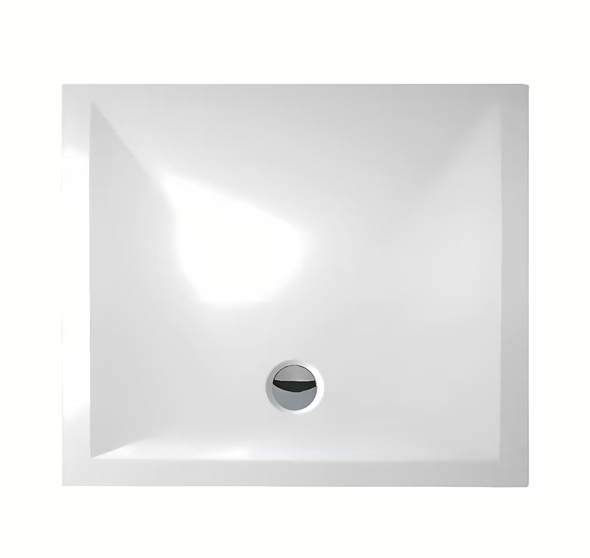 Bijela pravokutna tuš kada Roth 90x80 cm od lijevanog mramora s niskim ulaznim rubom