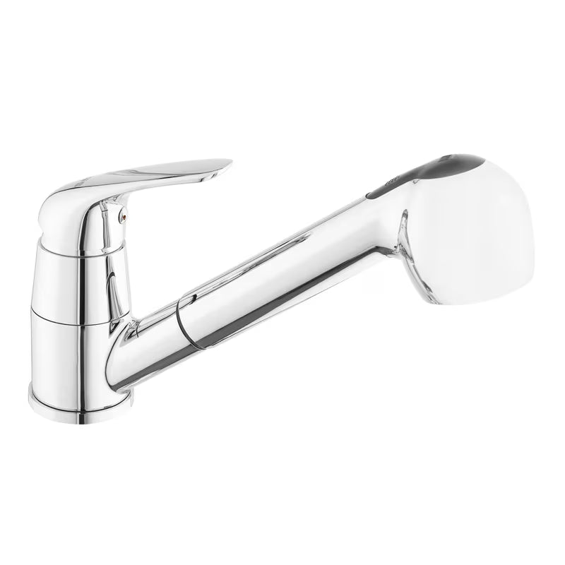 Kromirana miješalica za sudoper s okretnim izljevom s izvlačnim tušem s dva mlaza.