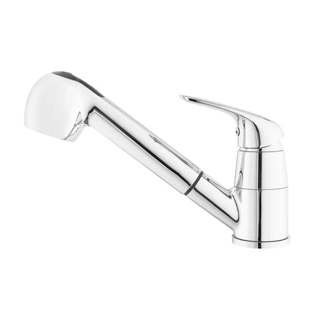 Kromirana miješalica za sudoper s okretnim izljevom s izvlačnim tušem s dva mlaza.