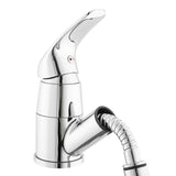 Kromirana miješalica za sudoper s okretnim izljevom s izvlačnim tušem s dva mlaza.