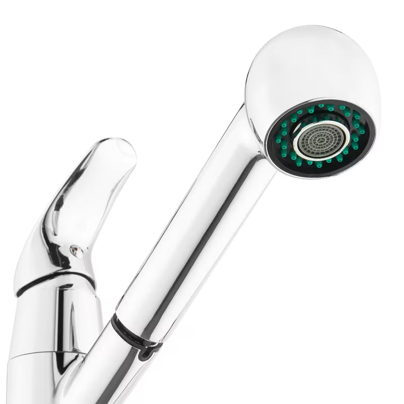 Kromirana miješalica za sudoper s okretnim izljevom s izvlačnim tušem s dva mlaza.