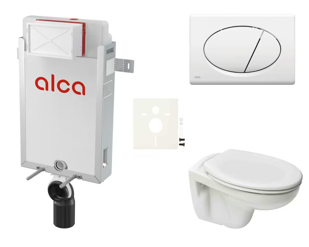 Viseći WC set SIKO S-Line Pro za ugradnju u zid sa skrivenim ispiranjem i bijelom tipkom za ispiranje