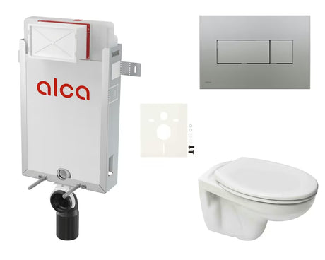 Viseći WC set S-Line Pro s modulom za ugradnju u zid, vodokotlićem Alca i tipkom za ispiranje u mat krom izvedbi