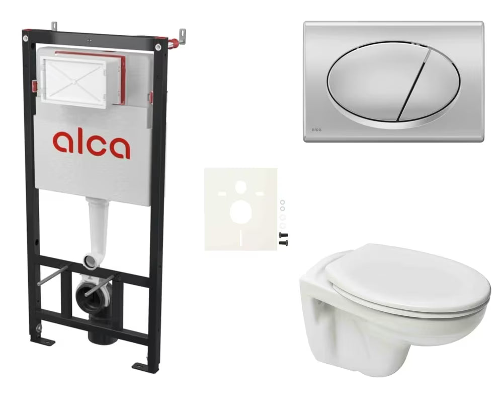 Viseći WC set S-Line Pro s modulom pro za predzidnu ugradnju, vodokotlićem Alca i sjedalom od duroplasta