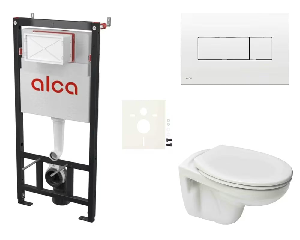 Viseći WC set S-Line Pro s podžbuknim modulom, vodokotlićem i sjedalom pro za modernu kupaonicu.