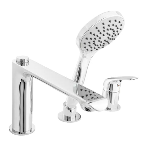 Kromirana miješalica za kadu S-Line Pro na rub kade s tuš setom s ručicom za upravljanje.