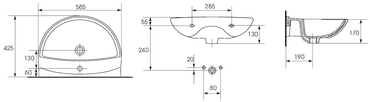 Bijeli viseći umivaonik S-Line Pro s preljevom i otvorom za pro slavinu u sredini