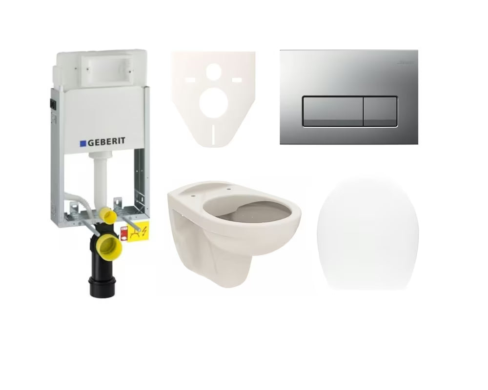 Viseći WC set S-Line Pro s ugradbenim modulom, vodokotlićem Geberit Kombifix i tipkom u mat krom izvedbi.