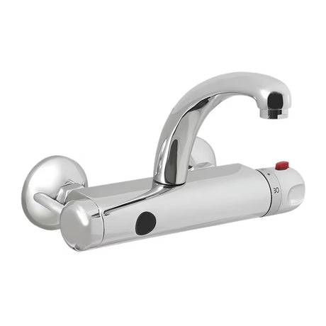 Kromirana zidna termostatska miješalica za umivaonik Sanela Chrome sa senzorom i zakretnim izljevom.