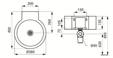 Viseće nehrđajući umivaonik Sanela Supersteel 38x45 cm bez preljeva