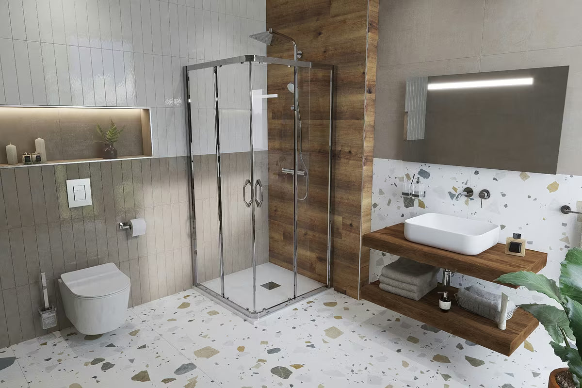Bijela kvadratna tuš kada SAT Alek 90x90 cm od lijevanog mramora, niskog profila