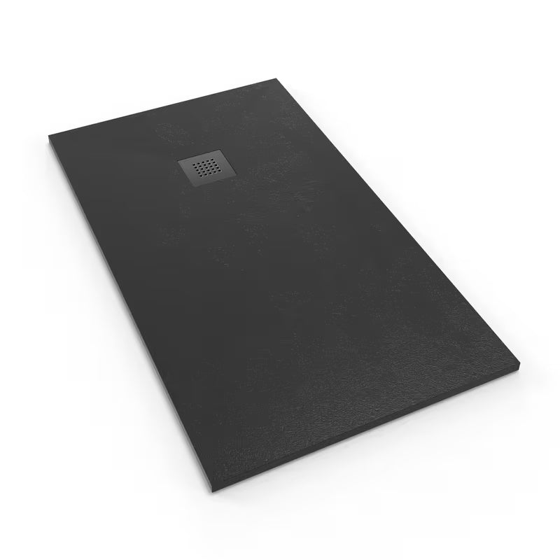 Crna pravokutna tuš kada SAT Alek 140x80 cm od lijevanog mramora, niske visine