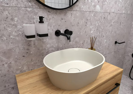 Bež umivaonik na ploču SAT Aula 47x38 cm bez otvora za miješalicu i bez preljeva