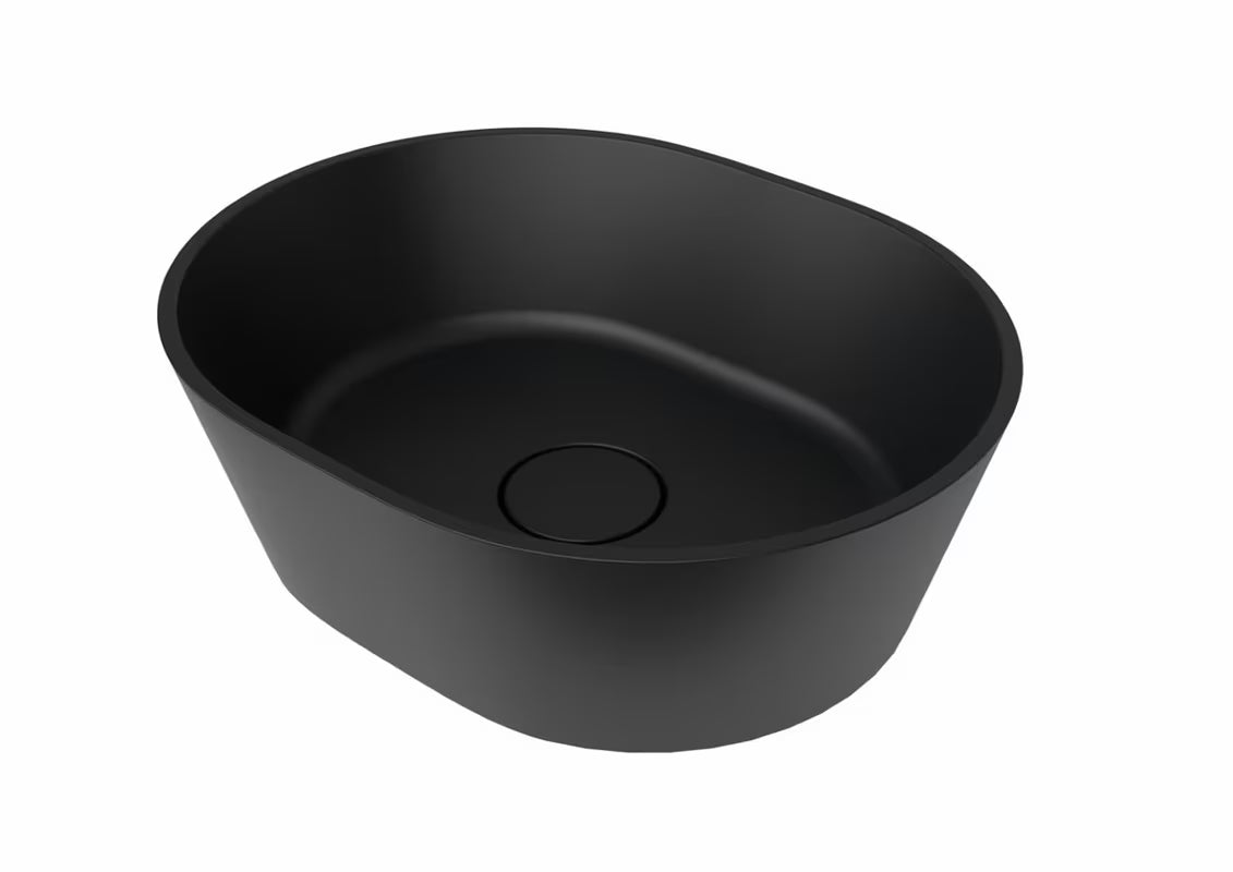 Crni umivaonik na ploču SAT Aula od lijevanog mramora, dimenzija 47x38 cm