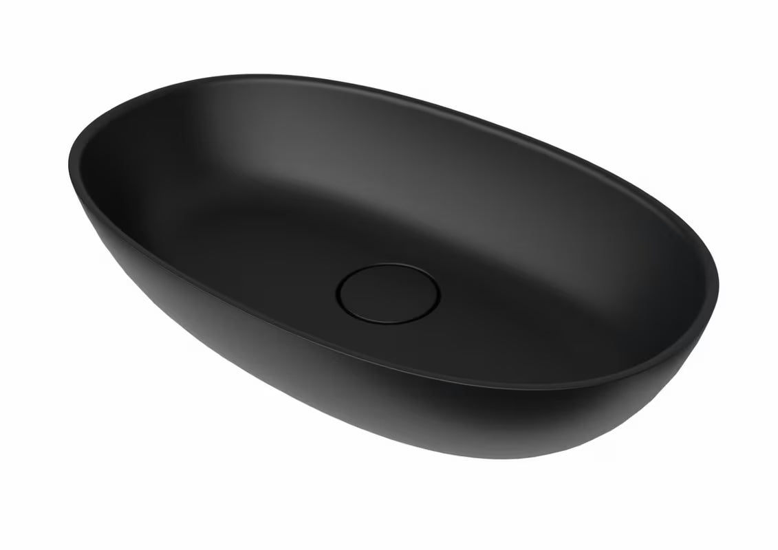 Crni umivaonik na ploču SAT Aula od lijevanog mramora, dimenzija 60x36 cm