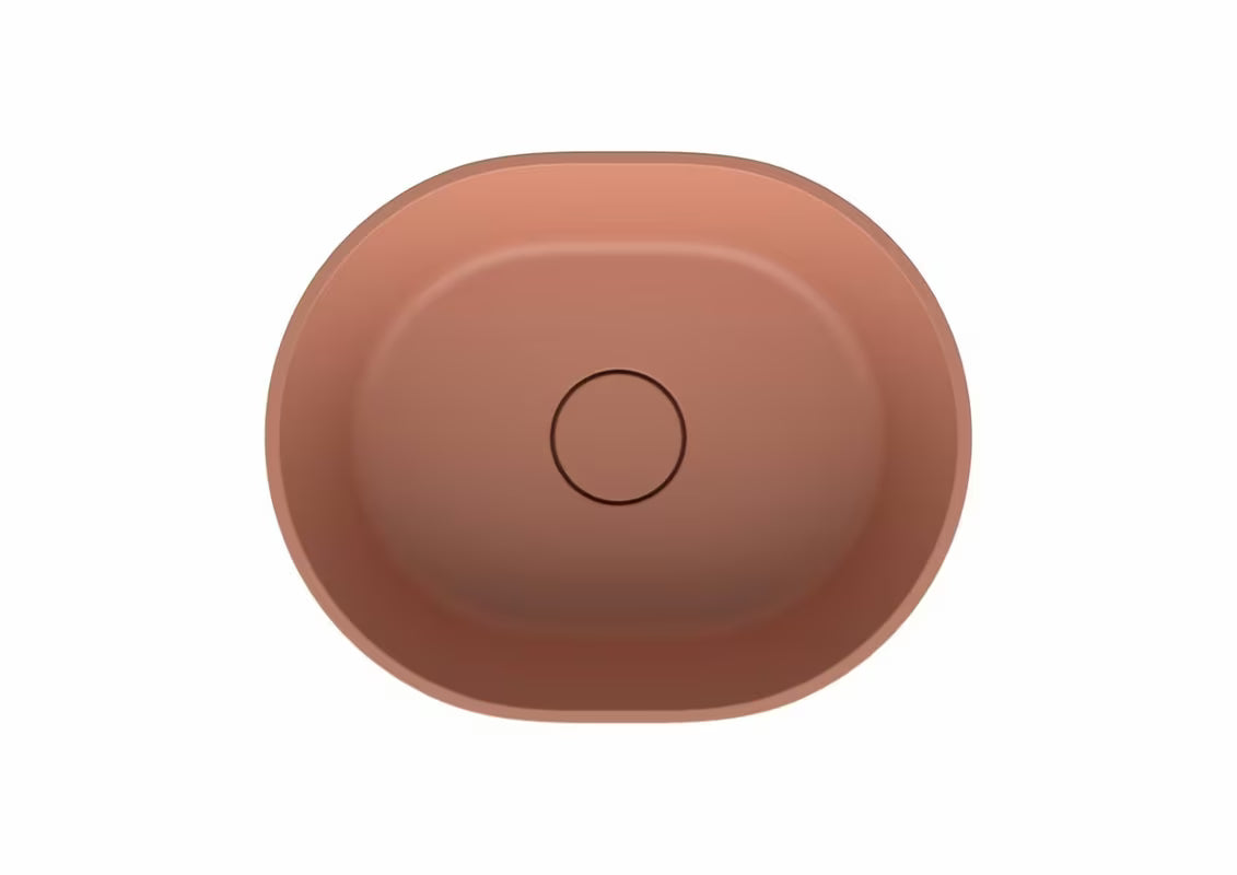 Ružičasti umivaonik na ploču SAT Aula od lijevanog mramora bez otvora za miješalicu i bez preljeva