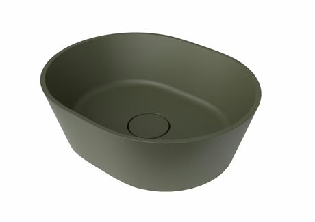 Zeleni umivaonik na ploču SAT Aula od lijevanog mramora bez otvora za miješalicu i bez preljeva