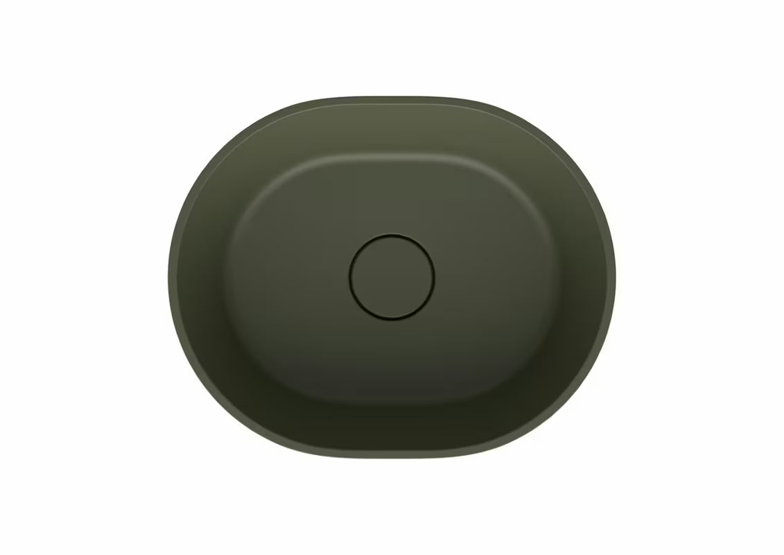 Zeleni umivaonik na ploču SAT Aula od lijevanog mramora bez otvora za miješalicu i bez preljeva