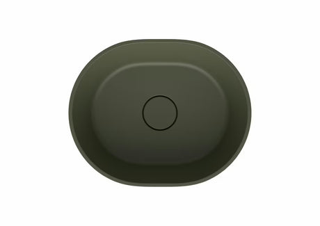 Zeleni umivaonik na ploču SAT Aula od lijevanog mramora bez otvora za miješalicu i bez preljeva