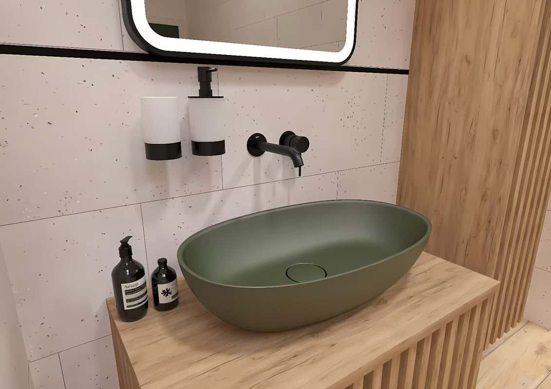 Zeleni umivaonik na ploču SAT Aula 60x36 cm od lijevanog mramora bez preljeva