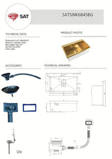 Kuhinjski jednostruki sudoper SAT Aurum u izvedbi gold od brušenog nehrđajućeg čelika, montaža na radnu ploču.