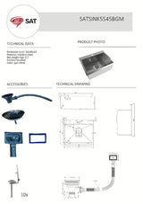 Kuhinjski jednostruki sudoper od nehrđajućeg čelika SAT Aurum gun metal, pro ugradnja na radnu ploču, bez ocjedne plohe