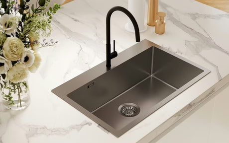 Kuhinjski inox jednostruki sudoper SAT Aurum gun metal, montaža na radnu ploču, 68x45x21 cm.