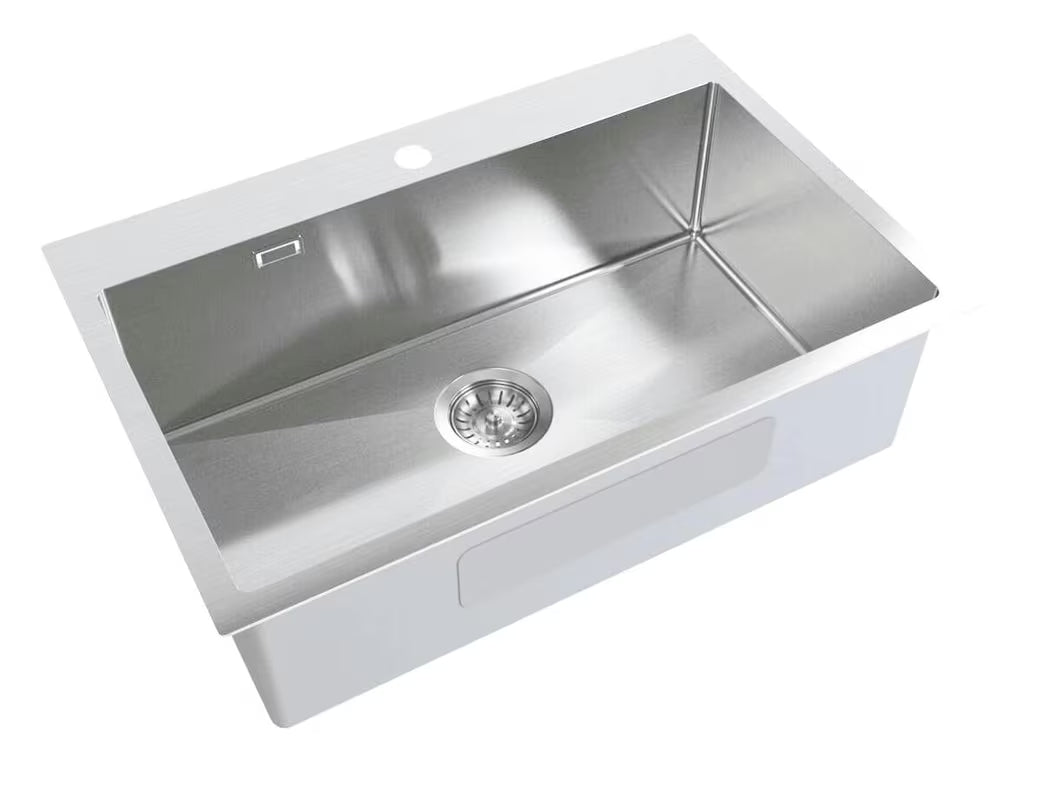 Kuhinjski jednostruki sudoper SAT Aurum od brušenog nehrđajućeg čelika pro montaža na radnu ploču u inox izvedbi.