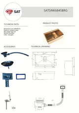 Kuhinjski jednostruki sudoper SAT Aurum rose gold od brušenog nehrđajućeg čelika, montaža na radnu ploču
