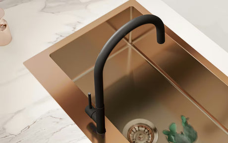 Kuhinjski jednostruki sudoper SAT Aurum rose gold od brušenog nehrđajućeg čelika, montaža na radnu ploču