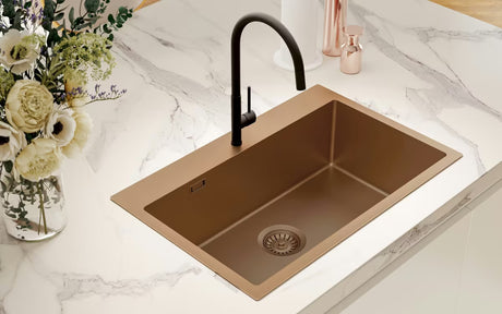 Kuhinjski jednostruki sudoper SAT Aurum rose gold od brušenog nehrđajućeg čelika, montaža na radnu ploču