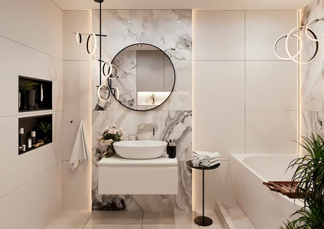 Ugradbena polica SAT Aurum od nehrđajućeg čelika u mat crnoj boji sa stabilnim okvirom oko niše.