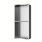 Ugradbena dvostruka tuš polica SAT Aurum od nehrđajućeg čelika u boji brušenog čelika s okvirom.