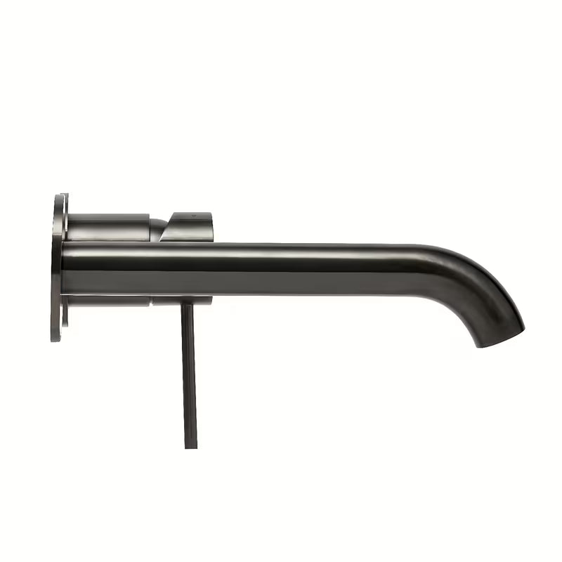 Podžbukna jednoručna baterija miješalica za umivaonik SAT Aurum u izvedbi brušeni gun metal s okruglim dizajnom.