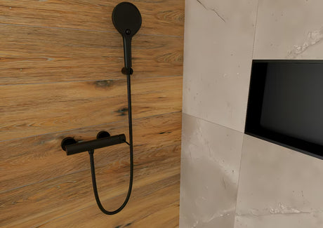 Zidna jednoručna baterija miješalica za tuš SAT Aurum u mat crnoj boji s okruglim dizajnom