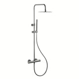Tuš sustav SAT Aurum s termostatskom miješalicom u brušenoj izvedbi gun metal s nadglavnim i ručnim tušem.