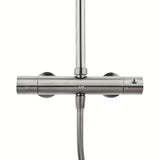 Tuš sustav SAT Aurum s termostatskom miješalicom u brušenoj izvedbi gun metal s nadglavnim i ručnim tušem.