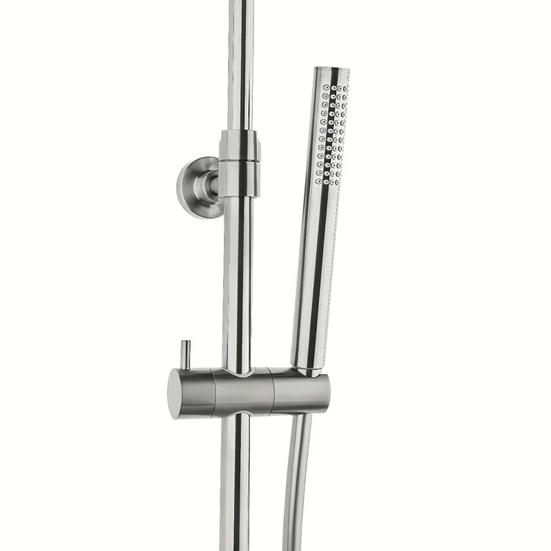 Tuš sustav SAT Aurum s termostatskom miješalicom u brušenoj izvedbi gun metal s nadglavnim i ručnim tušem.