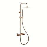 Tuš sustav SAT Aurum s termostatskom miješalicom u izvedbi rose gold brushed s nadglavnim i ručnim tušem.