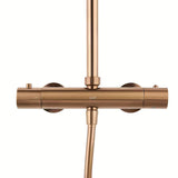 Tuš sustav SAT Aurum s termostatskom miješalicom u izvedbi rose gold brushed s nadglavnim i ručnim tušem.