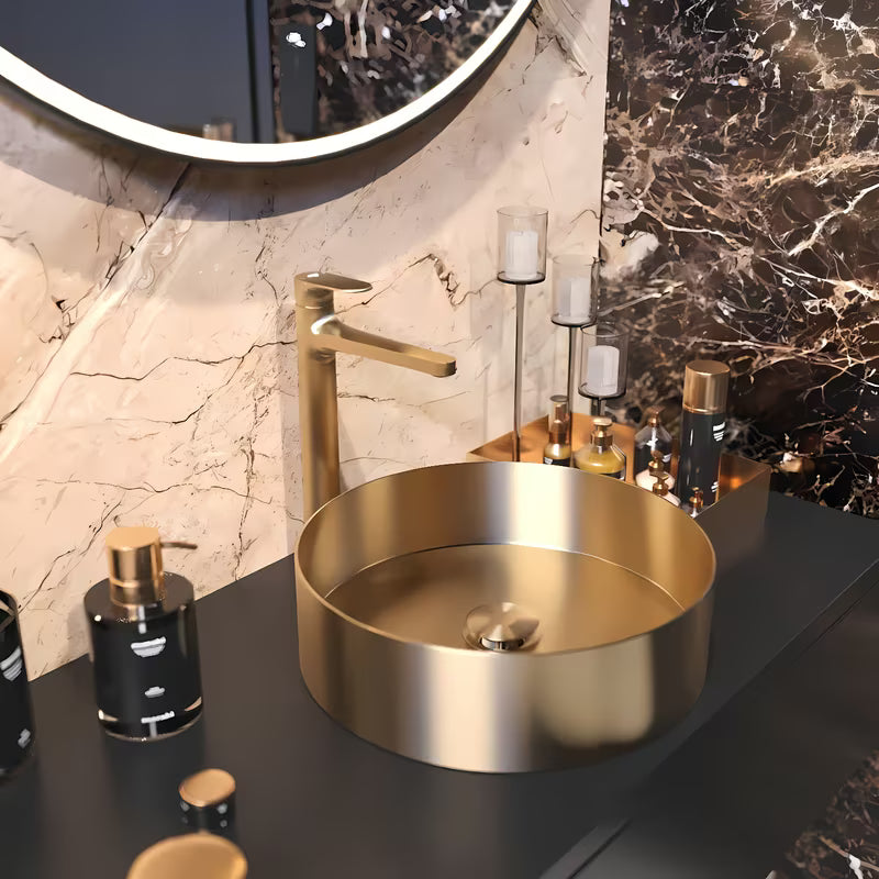 Okrugli umivaonik na ploču SAT Aurum 38 cm u brušenom zlatnom finišu cool sunrise s tankim stijenkama