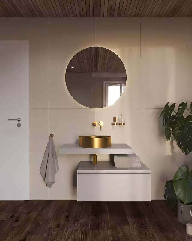 Okrugli umivaonik na ploču SAT Aurum 38 cm u brušenom zlatnom finišu cool sunrise s tankim stijenkama